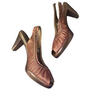 Bella Vita Peep Toe Sling Back Brown Leather Heels size 8 Narrow